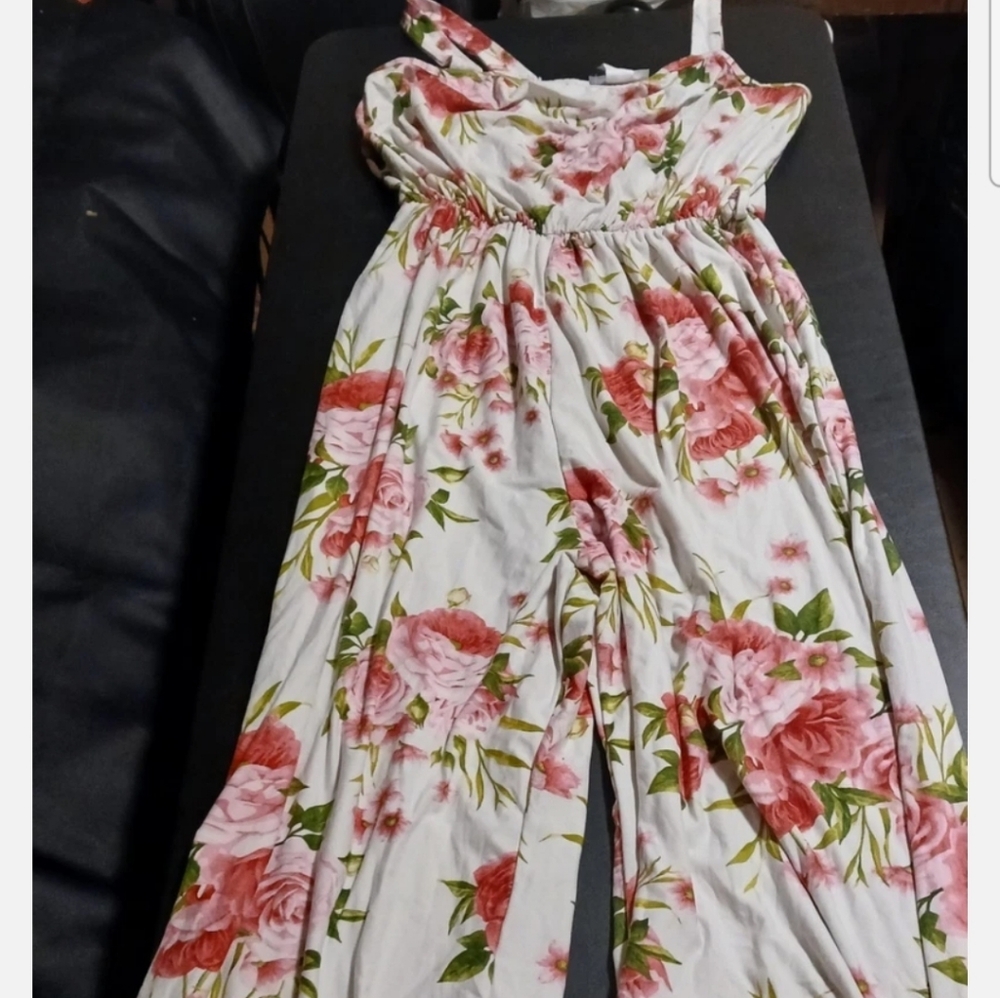 Elegant Floral Wide Leg Jumpsuit in Pink and Green